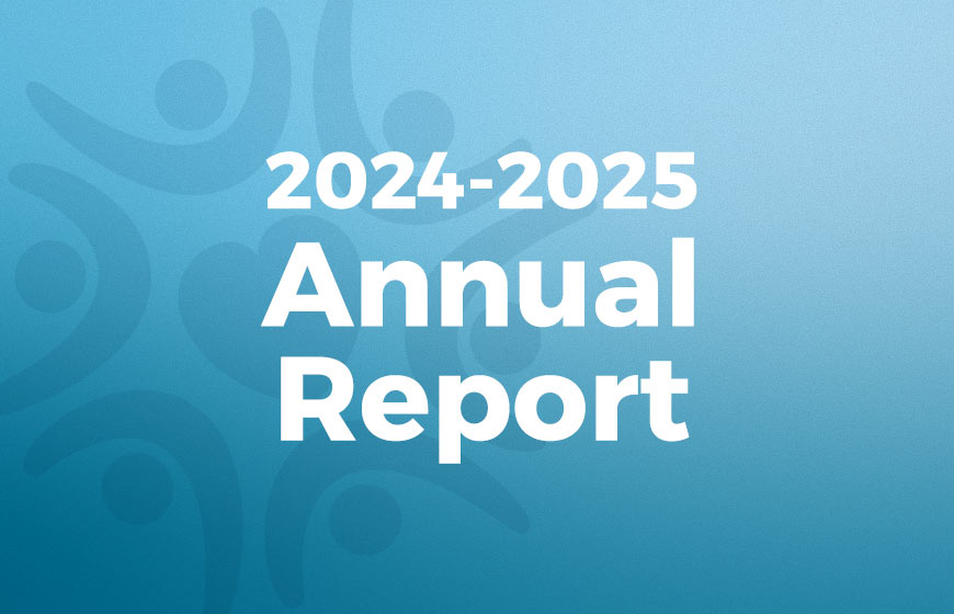 Light blue people icons around a heart over blue gradient with textured overlay and white sans-serif type