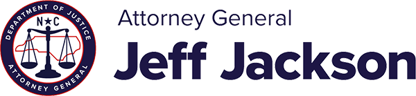 Attorney General Logo - Dark blue sans-serif type with blue, red, and white seal showing scales of justice to left