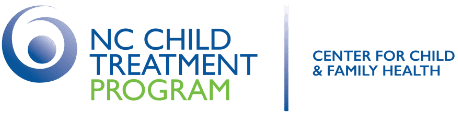 NC Child Treatment Program Logo - Dark blue and green sans-serif type with blue gradient swirl icon to left