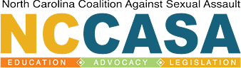 NC Coalition Against Sexual Assault Logo - Yellow and teal sans-serif type