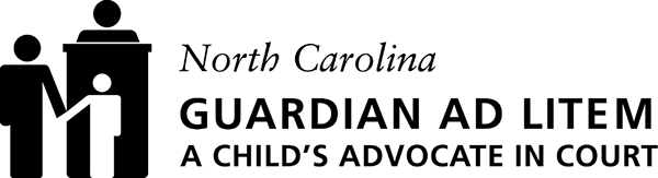 NC Guardian ad Litem Logo - Black serif and sans-serif type with people icon to left