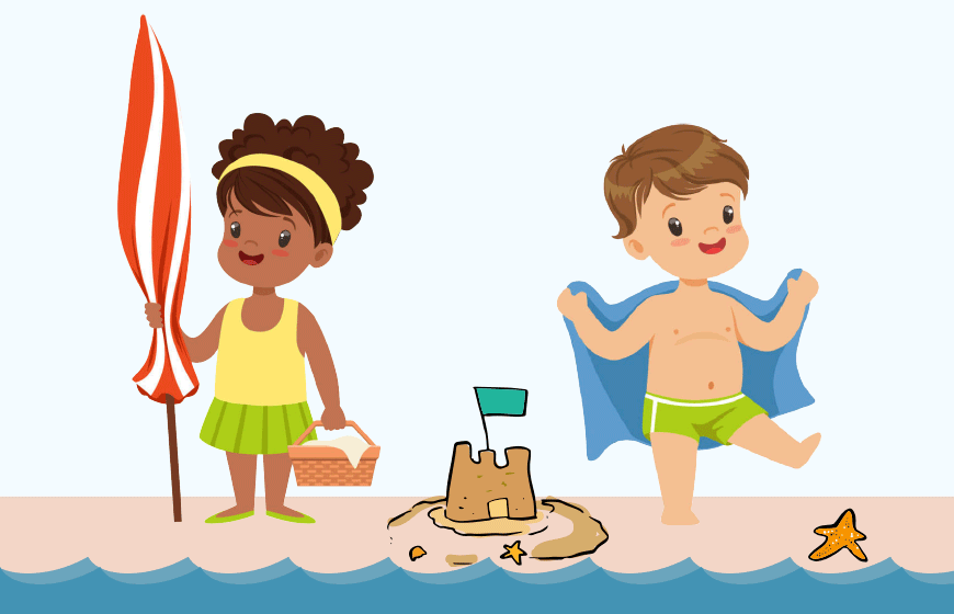 Graphic showing illustration of children at the beach