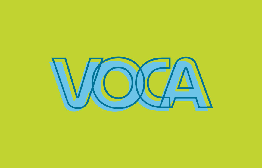 Victims of Crime Act Logo - Blue sans-serif type over lime green background