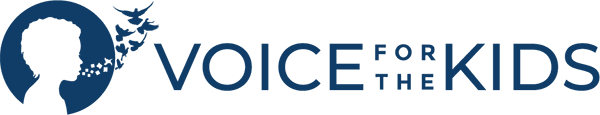 Voice for the Kids Logo - Dark blue sans-serif type with child and birds icon to left