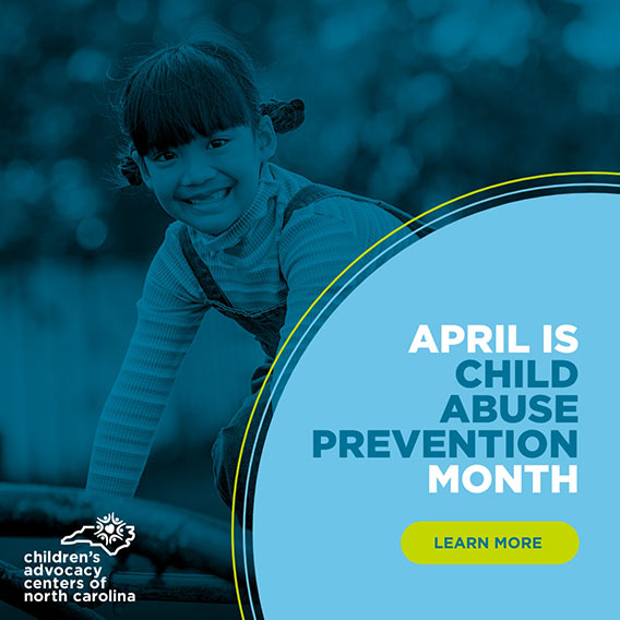 Graphic showing blue circle with white and dark blue sans-serif type over blue tone photo of a happy little girl