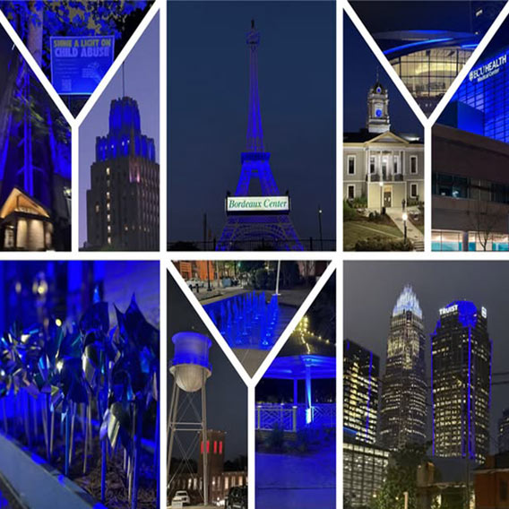 Graphic showing collage of photos supporting Child Abuse Prevention month